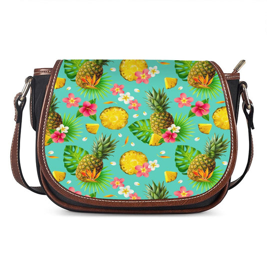 Blue Aloha Pineapple Pattern Print Saddle Bag
