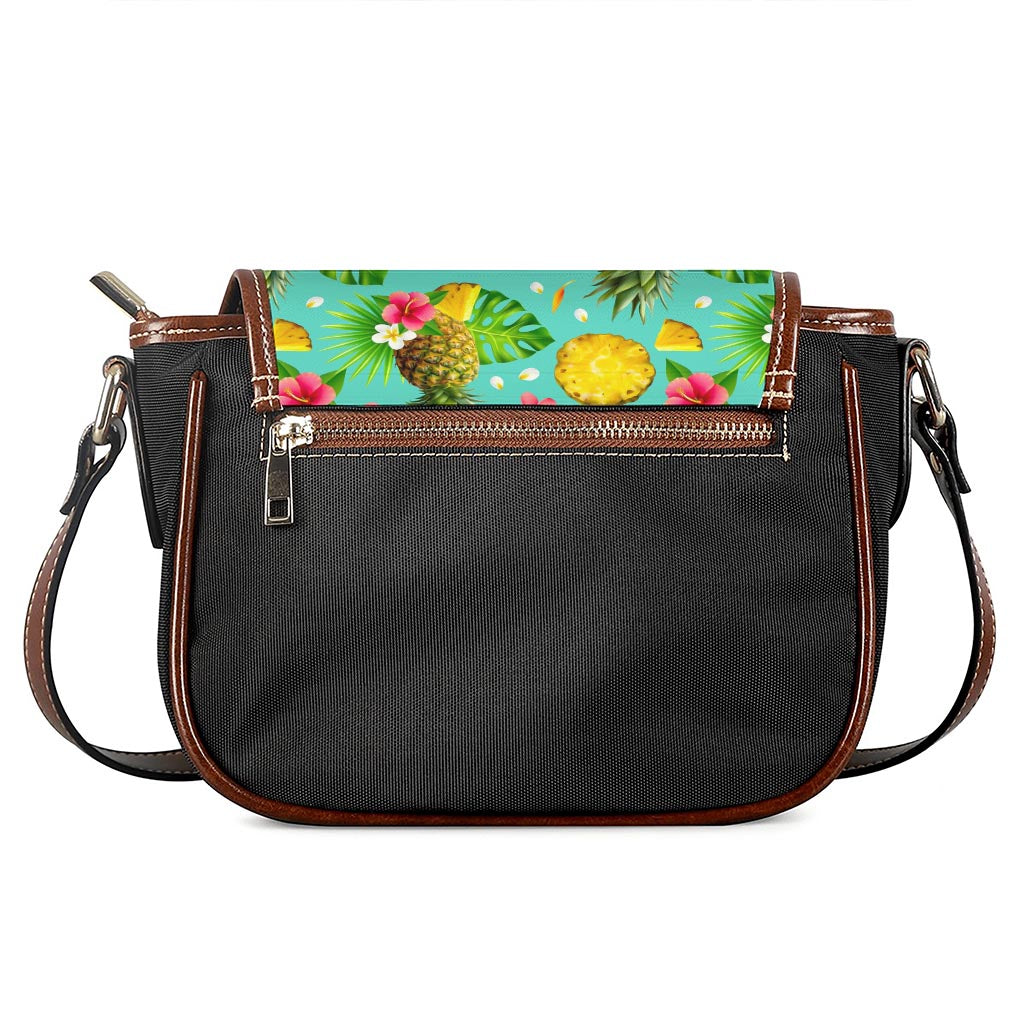 Blue Aloha Pineapple Pattern Print Saddle Bag