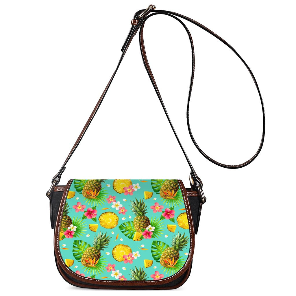 Blue Aloha Pineapple Pattern Print Saddle Bag