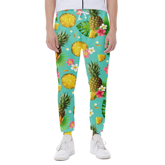 Blue Aloha Pineapple Pattern Print Scuba Joggers