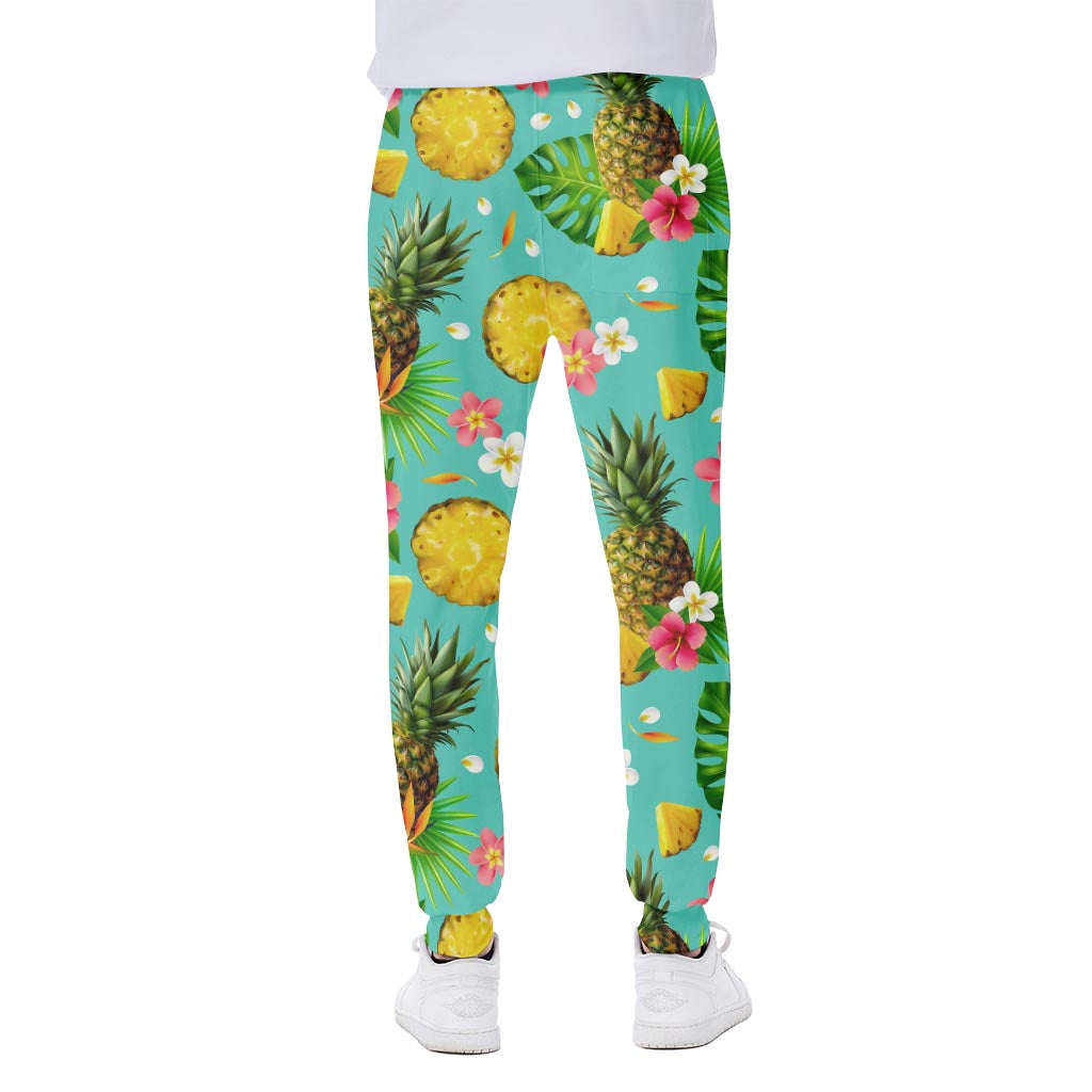 Blue Aloha Pineapple Pattern Print Scuba Joggers