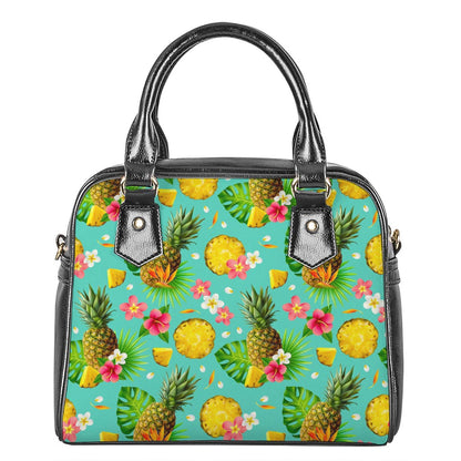 Blue Aloha Pineapple Pattern Print Shoulder Handbag