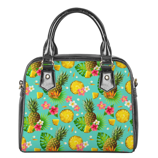 Blue Aloha Pineapple Pattern Print Shoulder Handbag