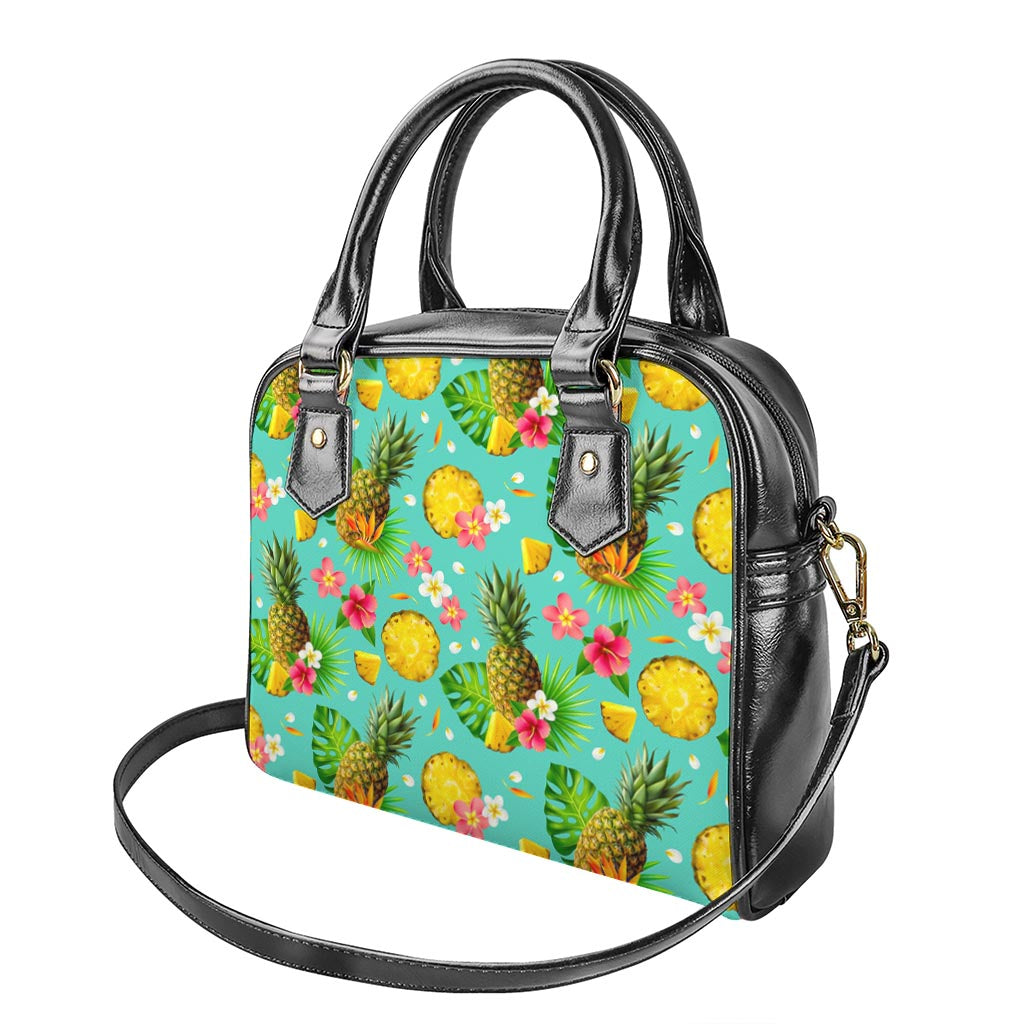 Blue Aloha Pineapple Pattern Print Shoulder Handbag