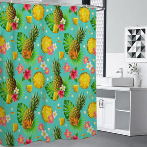 Blue Aloha Pineapple Pattern Print Shower Curtain