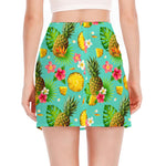 Blue Aloha Pineapple Pattern Print Side Slit Mini Skirt