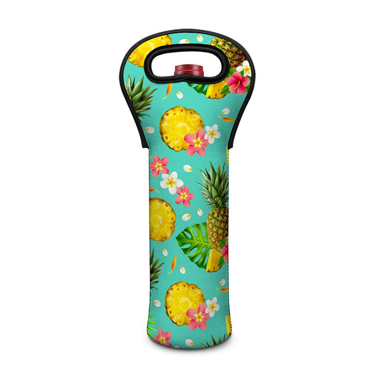 Blue Aloha Pineapple Pattern Print Single Neoprene Wine Tote