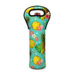 Blue Aloha Pineapple Pattern Print Single Neoprene Wine Tote