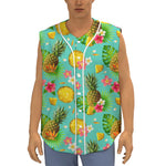 Blue Aloha Pineapple Pattern Print Sleeveless Baseball Jersey