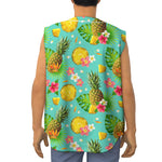 Blue Aloha Pineapple Pattern Print Sleeveless Baseball Jersey