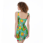 Blue Aloha Pineapple Pattern Print Sleeveless Bodycon Dress