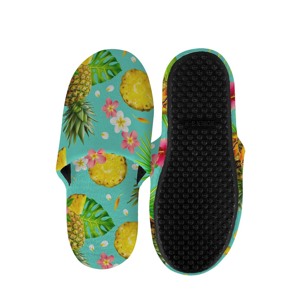 Blue Aloha Pineapple Pattern Print Slippers