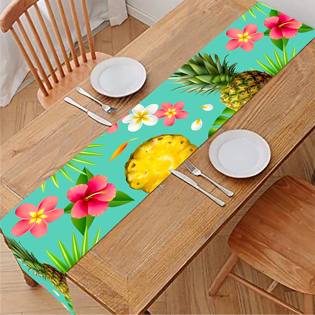 Blue Aloha Pineapple Pattern Print Table Runner