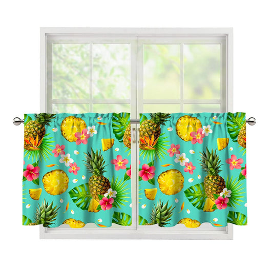 Blue Aloha Pineapple Pattern Print Tier Curtains
