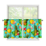 Blue Aloha Pineapple Pattern Print Tier Curtains