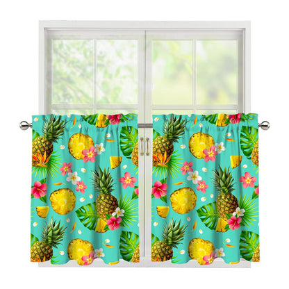 Blue Aloha Pineapple Pattern Print Tier Curtains