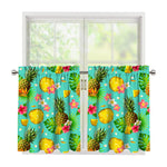 Blue Aloha Pineapple Pattern Print Tier Curtains