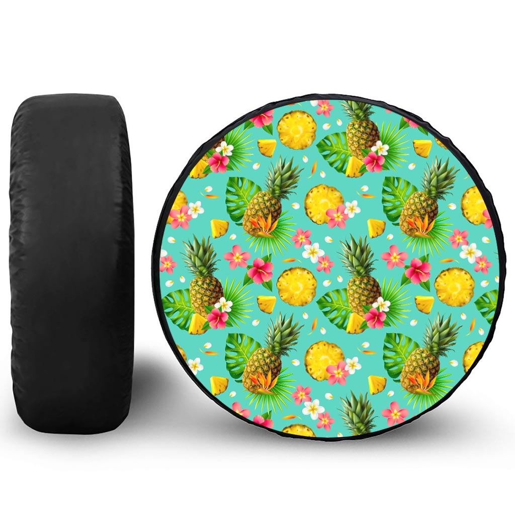 Blue Aloha Pineapple Pattern Print Tire Cover