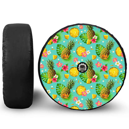 Blue Aloha Pineapple Pattern Print Tire Cover With Camera Hole