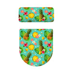 Blue Aloha Pineapple Pattern Print Toilet Lid And Tank Cover Set