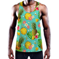 Blue Aloha Pineapple Pattern Print Men's Workout Tank Top