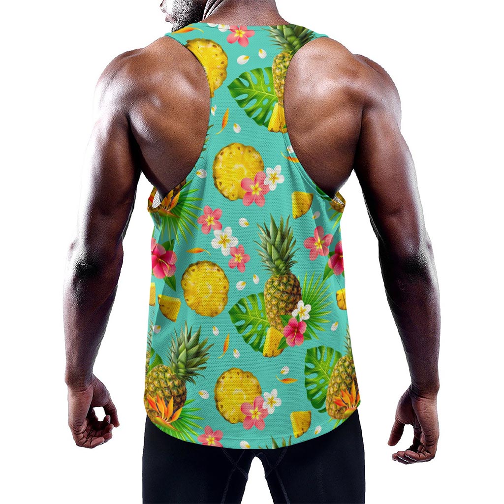 Blue Aloha Pineapple Pattern Print Training Tank Top