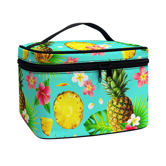 Blue Aloha Pineapple Pattern Print Travel Makeup Bag