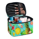 Blue Aloha Pineapple Pattern Print Travel Makeup Bag