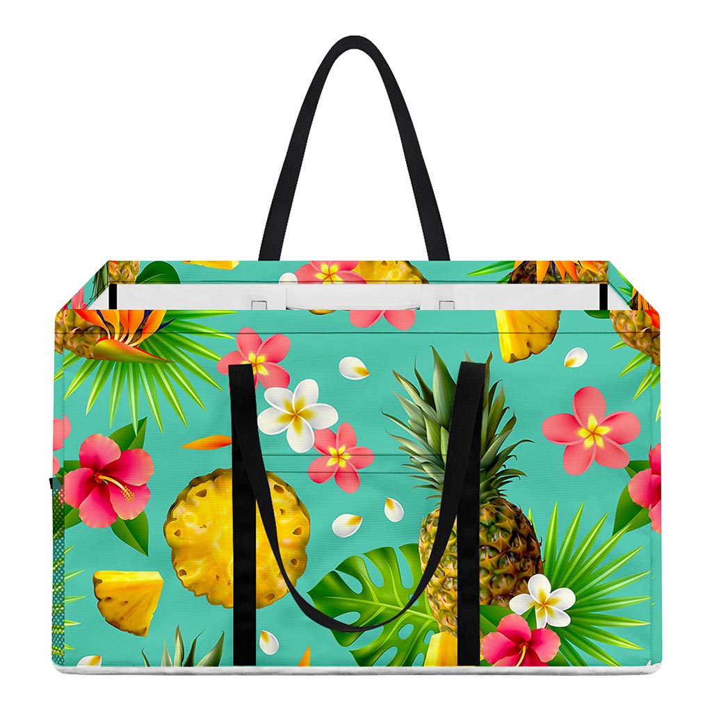 Blue Aloha Pineapple Pattern Print Utility Tote Bag