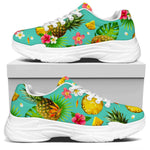 Blue Aloha Pineapple Pattern Print White Chunky Shoes