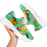 Blue Aloha Pineapple Pattern Print White Chunky Shoes