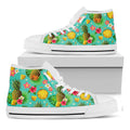 Blue Aloha Pineapple Pattern Print White High Top Sneakers