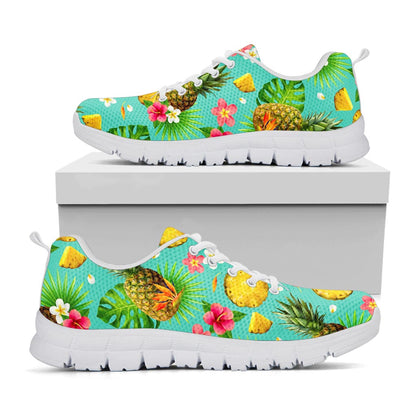 Blue Aloha Pineapple Pattern Print White Running Shoes
