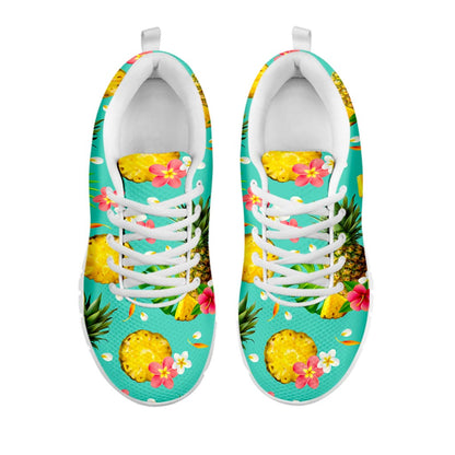 Blue Aloha Pineapple Pattern Print White Running Shoes