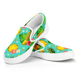 Blue Aloha Pineapple Pattern Print White Slip On Sneakers