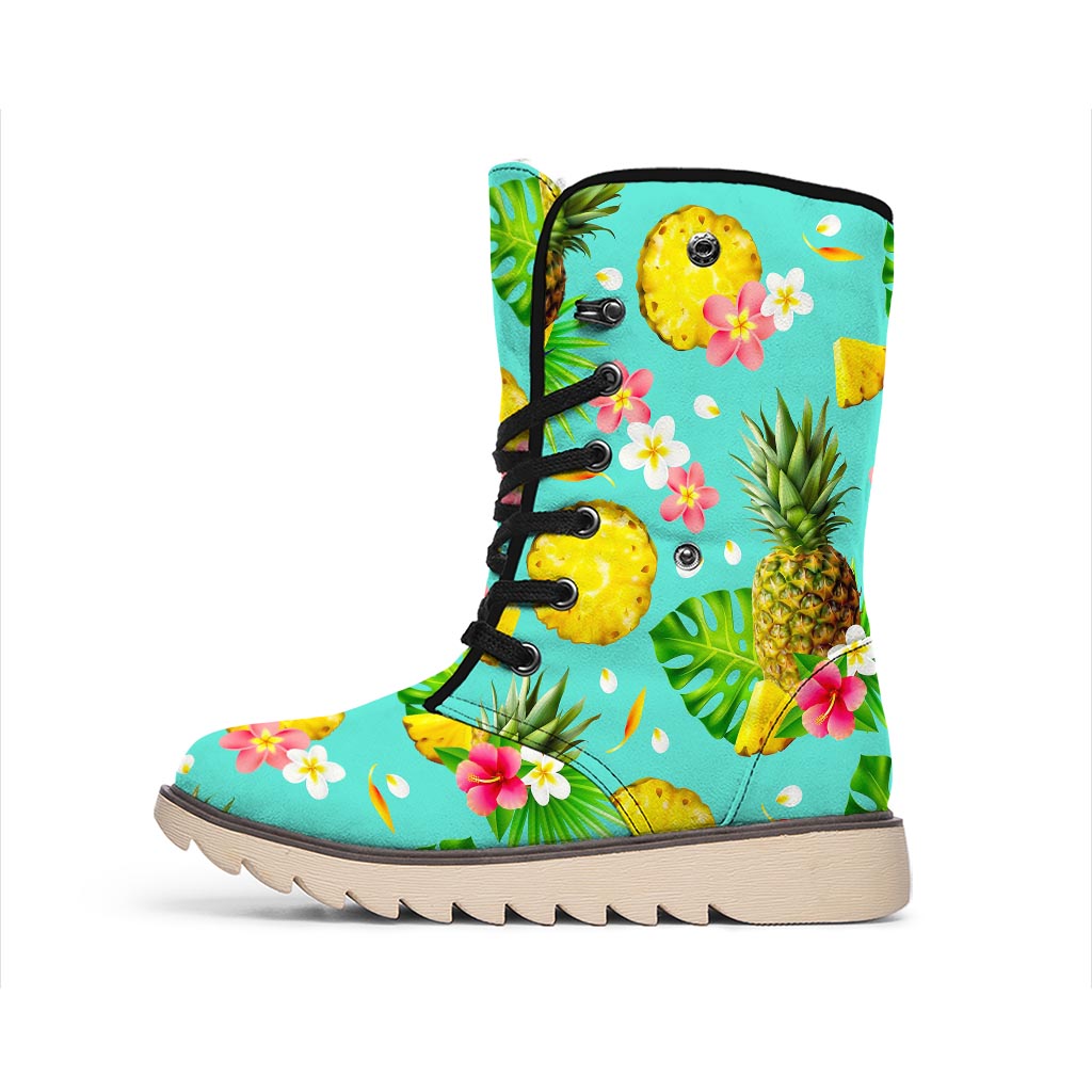 Blue Aloha Pineapple Pattern Print Winter Boots