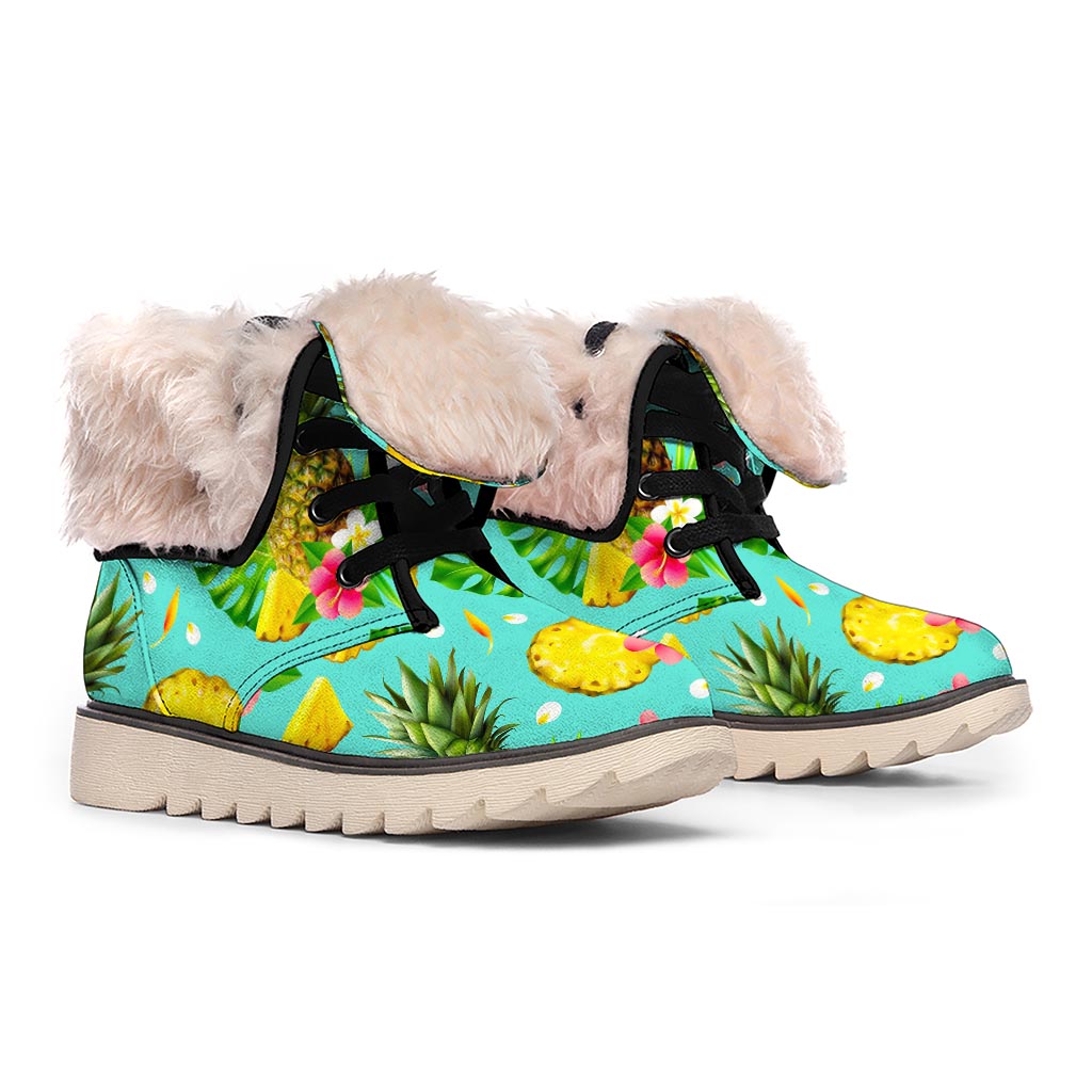Blue Aloha Pineapple Pattern Print Winter Boots
