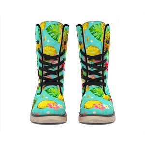 Blue Aloha Pineapple Pattern Print Winter Boots