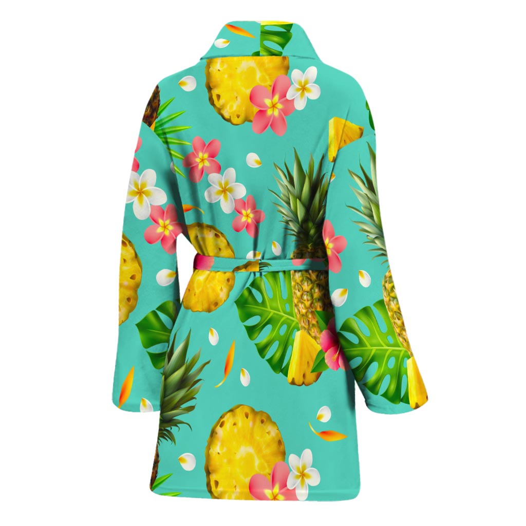 Blue Aloha Pineapple Pattern Print Women's Bathrobe