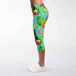 Blue Aloha Pineapple Pattern Print Women's Capri Leggings