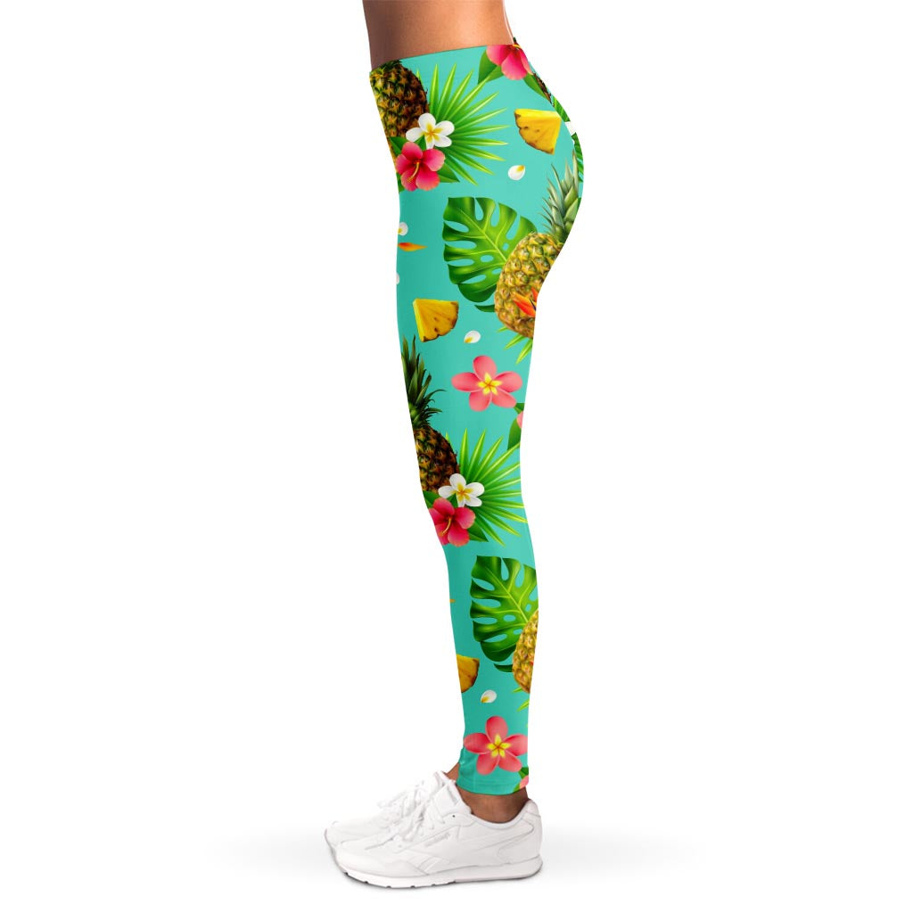 Blue Aloha Pineapple Pattern Print Women's Leggings