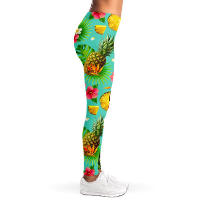 Blue Aloha Pineapple Pattern Print Women's Leggings