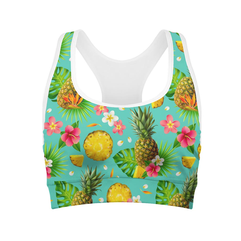 Blue Aloha Pineapple Pattern Print Women's Sports Bra