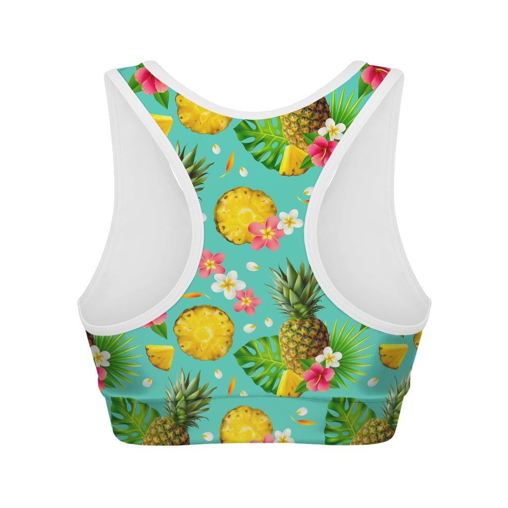 Blue Aloha Pineapple Pattern Print Women's Sports Bra