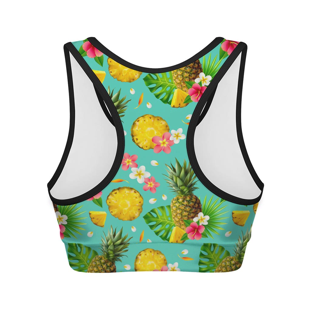 Blue Aloha Pineapple Pattern Print Women's Sports Bra