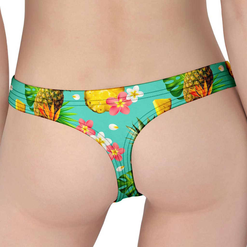 Blue Aloha Pineapple Pattern Print Women's Thong