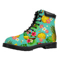Blue Aloha Pineapple Pattern Print Padded Collar Lace Up Boots