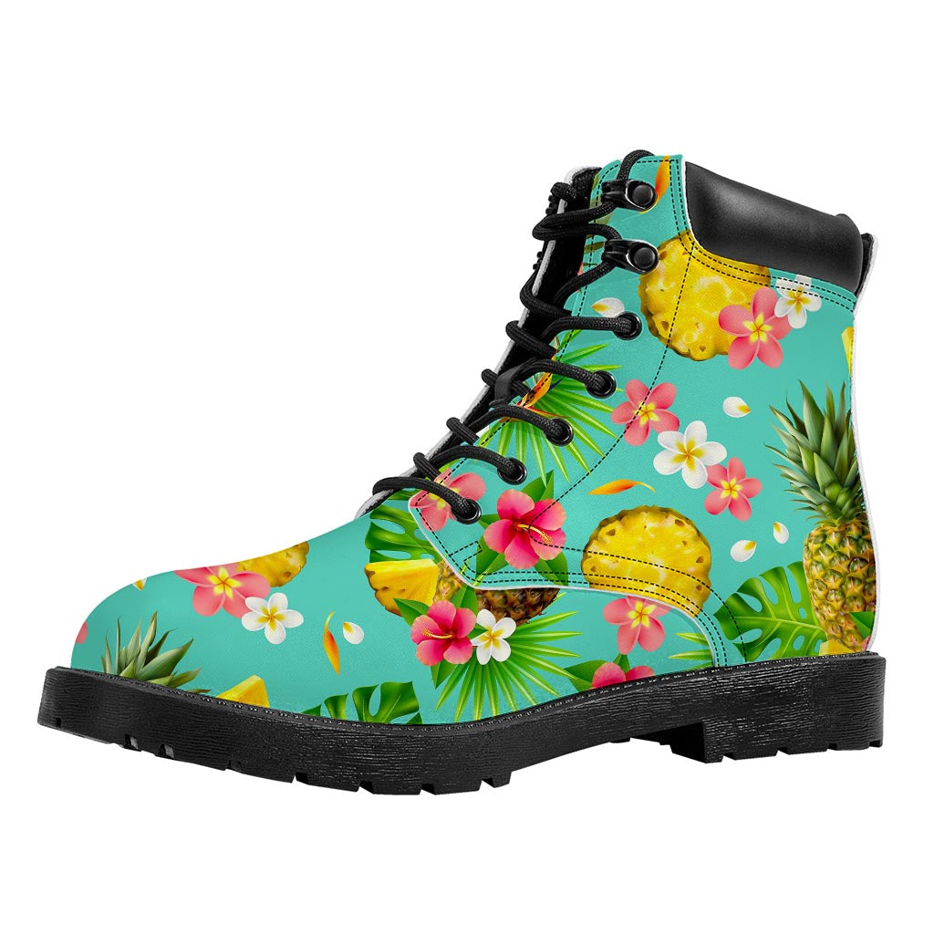 Blue Aloha Pineapple Pattern Print Work Boots