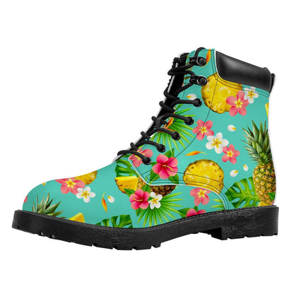 Blue Aloha Pineapple Pattern Print Work Boots
