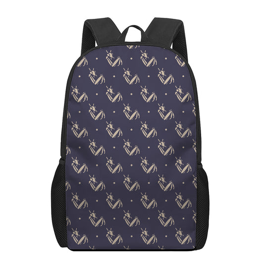 Blue And Beige Mantis Pattern Print 17 Inch Backpack